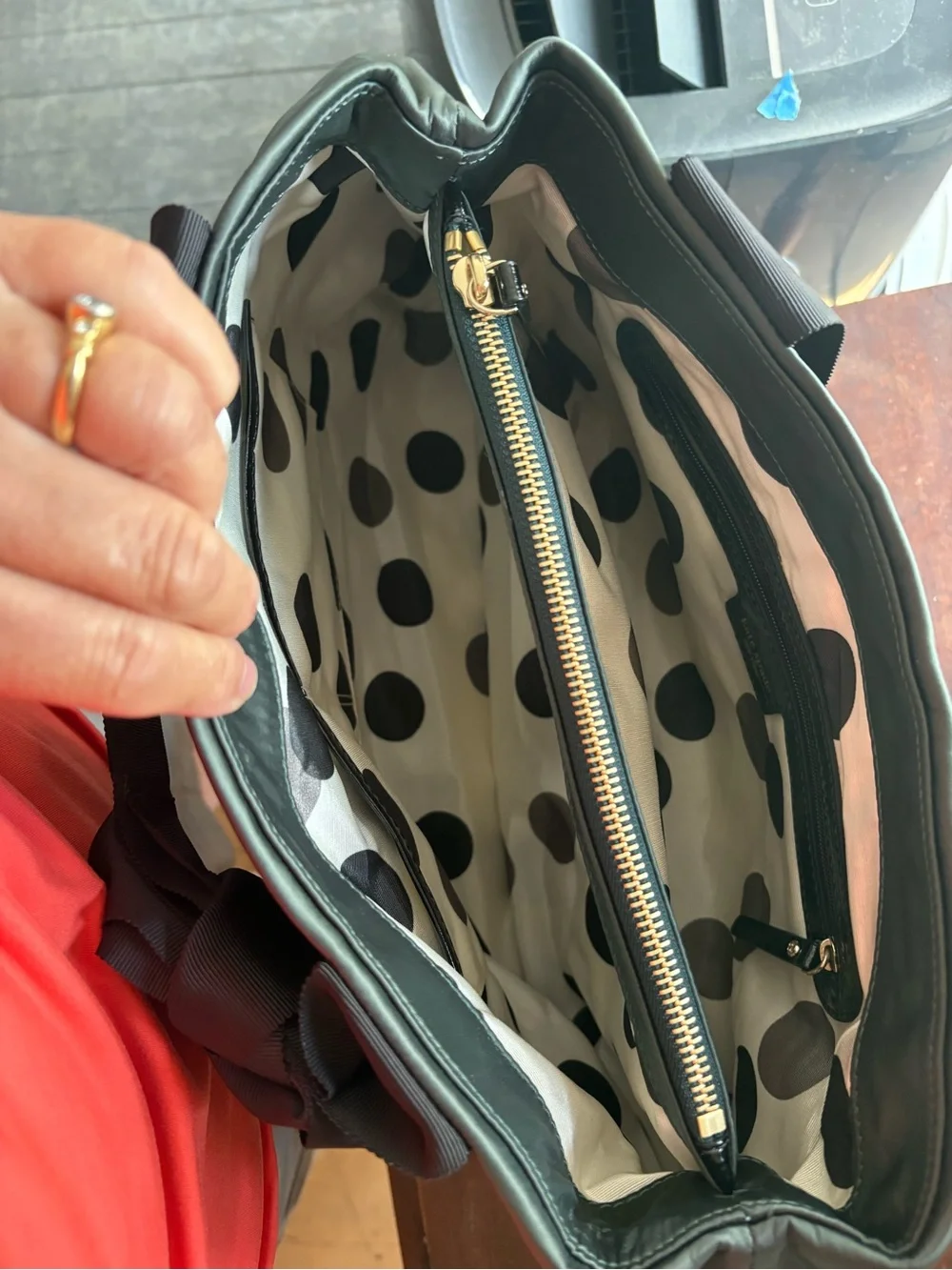 kate spade Forest Green Tote with Black Ribbon Handles